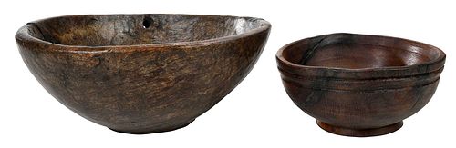 TWO TREEN BOWLS19th century large 3727fe