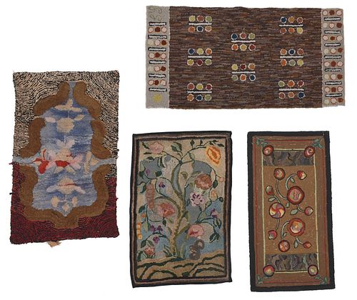 GROUP OF FOUR AMERICAN HOOKED RUGS20th