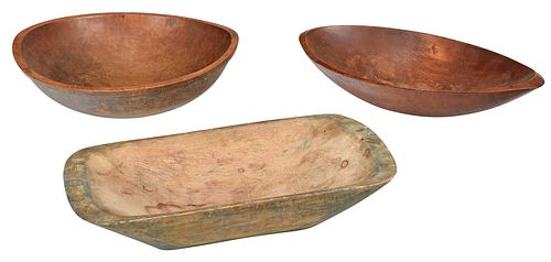 GROUP OF THREE LARGE TREEN BOWLSAmerican  37283c