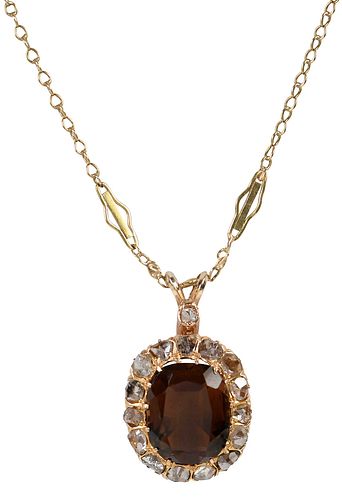 18KT TOPAZ AND OLD MINE DIAMOND 37289e