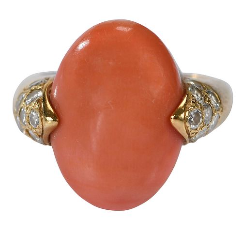CORAL AND DIAMOND COCKTAIL RINGone