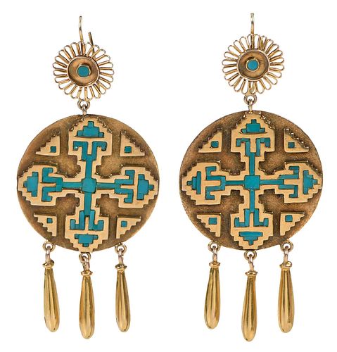 14KT TURQUOISE INLAY EARRINGSturquoise 3728a2