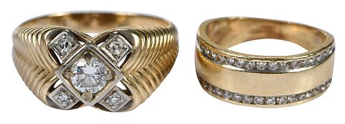 TWO 14KT. DIAMOND RINGSone round