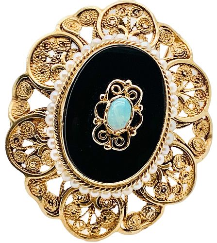 14K ONYX PEARL BROOCH14K Onyx Pearl 372920