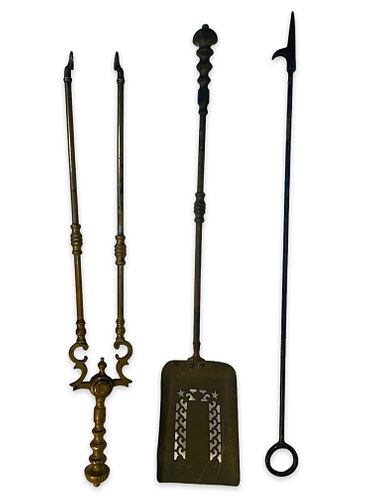 5PC ANTIQUE ENGLISH BRASS & IRON