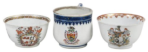 THREE CHINESE EXPORT ARMORIAL PORCELAIN