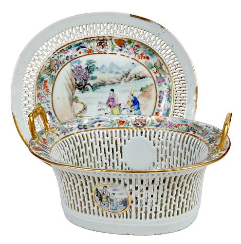 CHINESE EXPORT ARMORIAL PIERCED BASKET