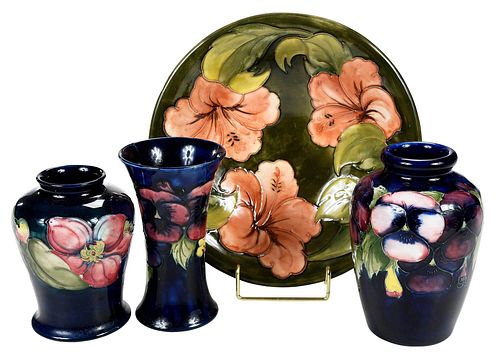 THREE MOORCROFT POTTERY VASES AND