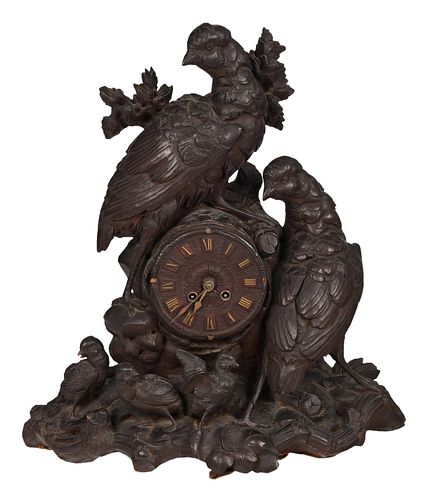 BLACK FOREST CARVED WALNUT MANTEL CLOCKGerman,