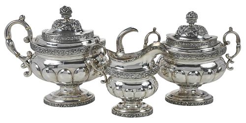 THREE PIECE NEW YORK COIN SILVER TEA