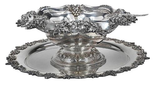 STERLING PUNCH BOWL, TRAY AND LADLEAmerican,