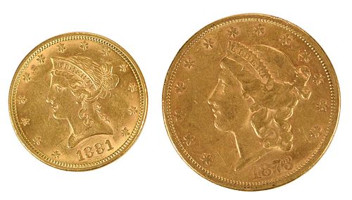 TWO LIBERTY HEAD GOLD COINS 10 372b89