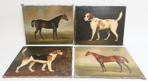 GROUP OF 4 ANTIQUE STYLE OIL PAINTINGSThis 372bd0