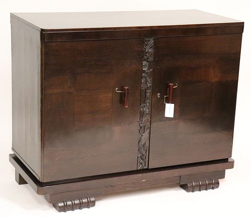 ART DECO INLAID OAK CABINET, CIRCA