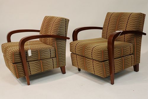 PAIR OF HBF MAHOGANY ARMCHAIRSLabelled QRSIDE697 2 MS Dimensions  372c67