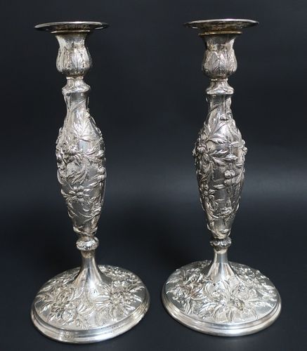 PAIR OF SAMUEL KIRK STERLING FLORAL