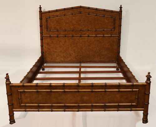 FAUX BAMBOO WOOD CARVED QUEEN BEDFaux