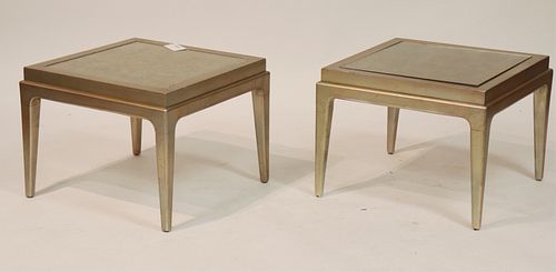 PAIR SILVERED WOOD & GLASS TABLESPair