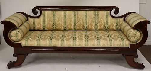 19TH C. AM. EMPIRE MAHOGANY CARVED SOFA19th