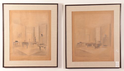 TWO ARCHITECTURAL INTERIOR STUDIES,