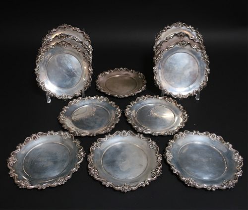 12 STERLING SILVER BREAD & BUTTER PLATESSet