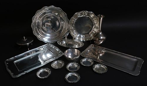 14 PIECES .800 SILVER, BOWLS, TRAYS
