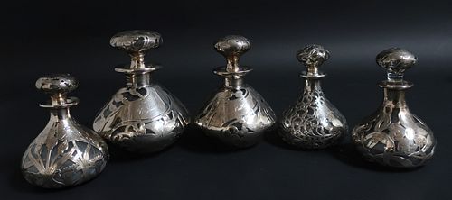 5 VICTORIAN/ART NOUVEAU SILVER & GLASS