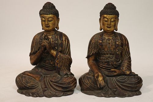 PAIR OF LARGE BRONZE BUDDHASNicely 372de9