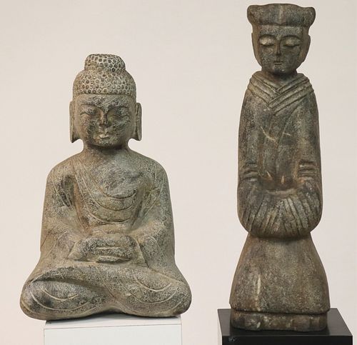 TWO STONE STATUESSeated Buddha