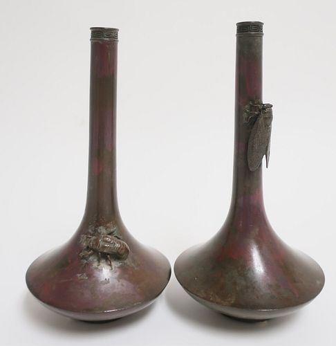 2 JAPANESE INSECT METAL VASES  372e09