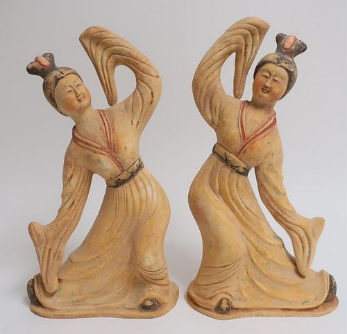 PAIR OF CHINESE DANCERSPair of stoneware