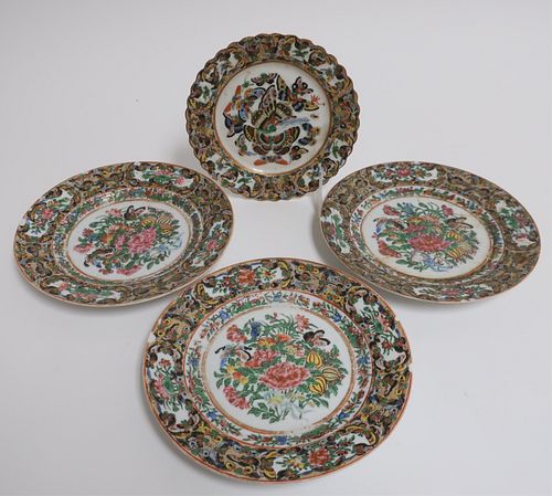 4 BUTTERFLY PLATES LATE 19TH C3 372e28