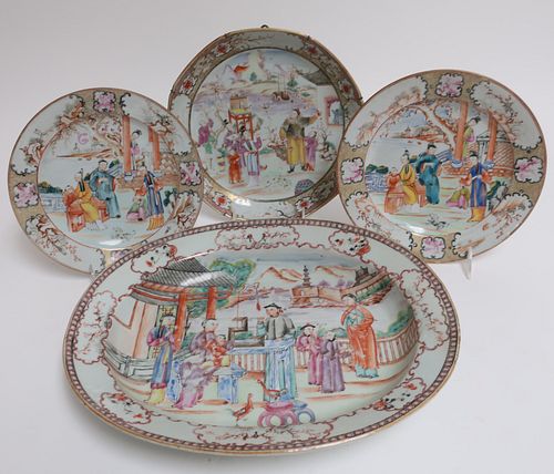 4 CHINESE EXPORT FAMILLE ROSE PLATES,