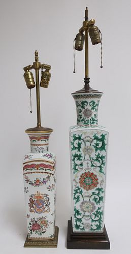 TWO CHINESE PORCELAIN SQUARE LAMPSFoliage