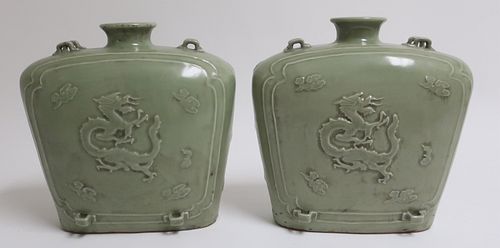 PAIR OF LARGE CELADON BIANHI SHAPES 372e3a