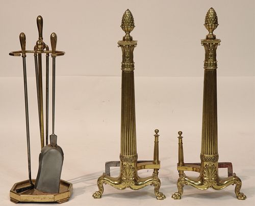 GEORGIAN STYLE BRASS FIREPLACE ANDIRONS