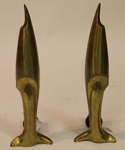 PAIR MODERNIST CAST BRONZE ANDIRONS,