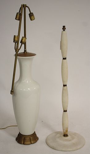 2 FLOOR LAMPS - WHITE PORCELAIN & RED