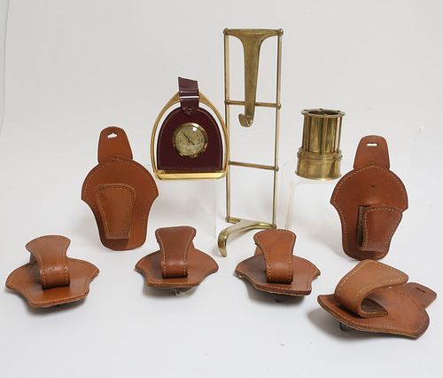 GROUP OF 9 LEATHER & OTHER OBJECTS,