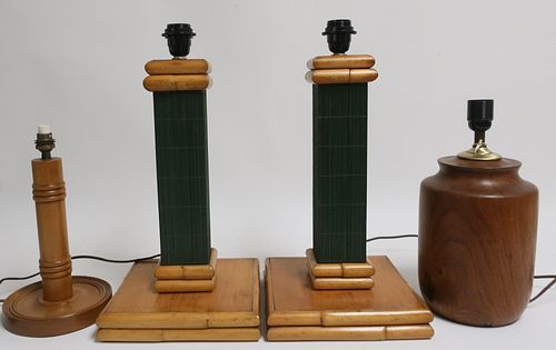 GROUP OF 4 LAMPS, INCLUDING RATTAN