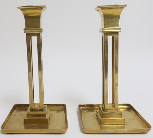 OTTO WAGNER PAIR BRASS CANDLESTICKS  372efb