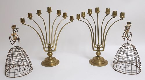 PAIR FIGURAL WIRE FORM CANDLESTICKS