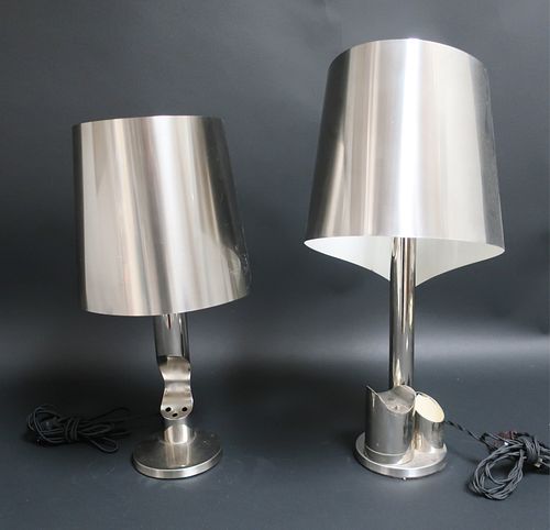 TWO MODERN BRUSHED METAL DESK LAMPSTwo 372f10