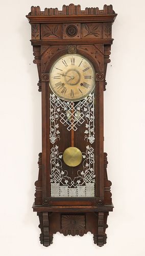 SAILSBURY WALNUT WALL CLOCK, 19TH