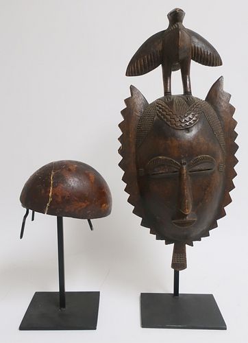 AFRICAN CARVED WOOD MASK AND HEADDRESSAfrican 372f32