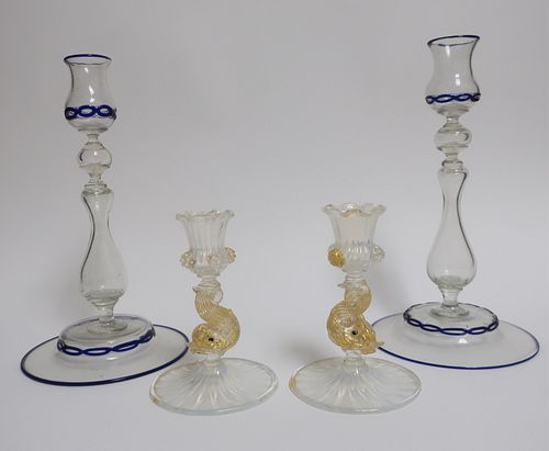 TWO PAIRS OF VENETIAN GLASS CANDLESTICKS2
