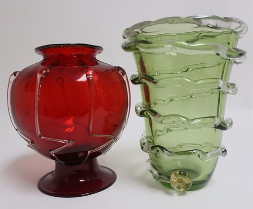 2 VENETIAN COLORED GLASS VASES2 372f7a