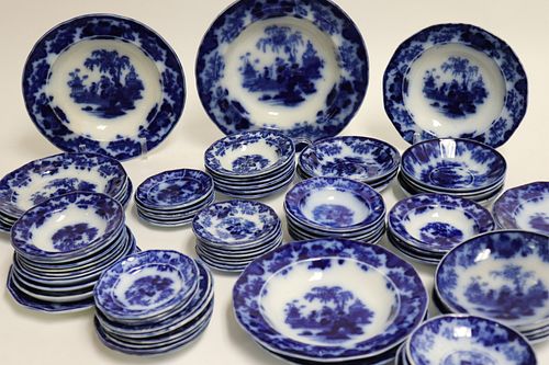 74 FLOW BLUE SCINDE TRANSFERWARE PLATES