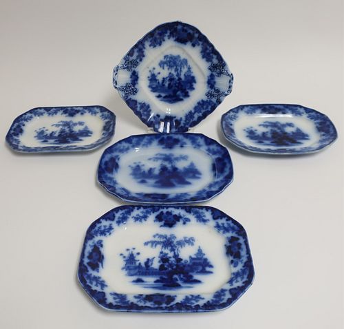 5 FLOW BLUE 'SCINDE' TRANSFERWARE