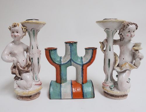 ART DECO FIGURAL CANDLESTICKS & TILE